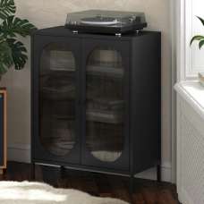 Lakes Metal Storage Cabinet 2 Fluted Glass Doors In Black - UK