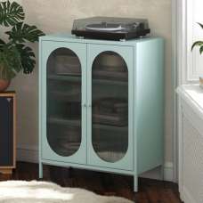 Lakes Metal Storage Cabinet 2 Fluted Glass Doors In Sky Blue - UK