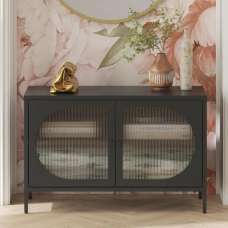 Lakes Metal Storage Cabinet Wide 2 Fluted Glass Doors In Black - UK