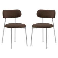 Lakeside Fabric Dining Chairs With Chrome Legs In Pair in Brown - UK