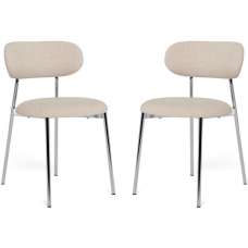 Lakeside Fabric Dining Chairs With Chrome Legs In Pair in Sand - UK