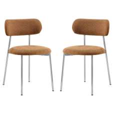 Lakeside Fabric Dining Chairs With Chrome Legs In Pair in Terracotta - UK