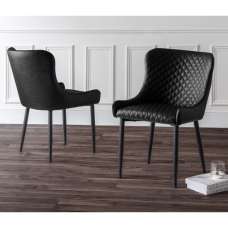 Lakia Black Faux Leather Dining Chairs In Pair - UK