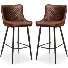 Lakia Brown Faux Leather Bar Stools With Black Legs - Pair - UK