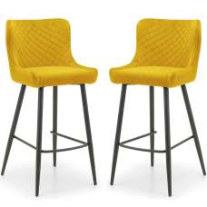 Lakia Mustard Velvet Bar Stools With Black Legs - Pair - UK
