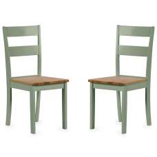 Lamar Green And Light Brown Wooden Dining Chairs - Pair - UK