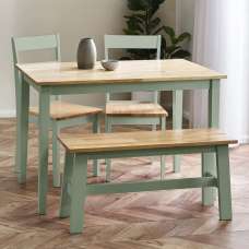 Lamar Green And Light Brown Wooden Dining Table With 2 Chairs 1 Bench - UK