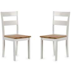 Lamar White And Light Brown Wooden Dining Chairs - Pair - UK