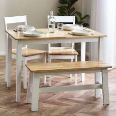 Lamar White Oak Wooden Rectangular Dining Table With 2 Chairs 1 Bench - UK