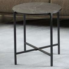 Lampe Wooden Round Side Table In Black Marble Effect - UK
