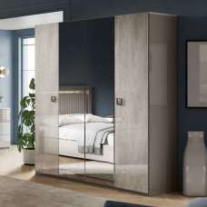 Lana High Gloss Wardrobe with 4 Doors in Grey and Oak - UK