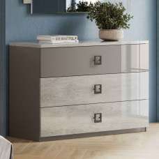 Lana Large High Gloss Chest of 3 Drawers in Grey and Oak - UK