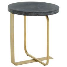 Lana Round Wooden Side Table With Gold Steel Base - UK