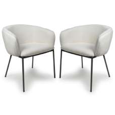Langley White Fabric Dining Chairs With Black Legs In Pair - UK