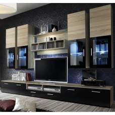 Lansing High Gloss Entertainment Unit In Black And Oak With LED - UK