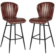 Laramie Claret Red Genuine Leather Bar Stools In Pair - UK