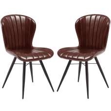 Laramie Claret Red Genuine Leather Side Dining Chairs In Pair - UK