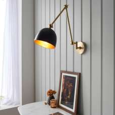 Laramie Matt Black Shade Wall Light In Antique Brass - UK