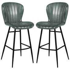 Laramie Steel Grey Genuine Leather Bar Stools In Pair - UK