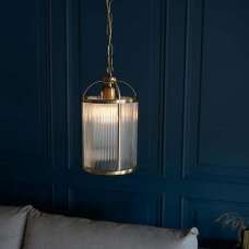 Laredo Ribbed Glass Ceiling Pendant Light In Antique Brass - UK