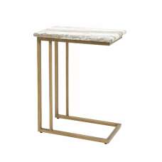 Larnaca Wooden Side Table In Green Faux Marble Effect - UK