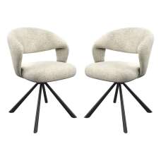 Laroz Champagne Fabric Dining Chairs with Black Legs in Pair - UK