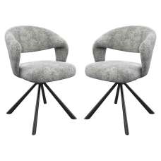 Laroz Grey Fabric Dining Chairs with Black Legs in Pair - UK