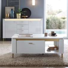 Laughlin LED High Gloss Coffee Table With 1 Door In White - UK