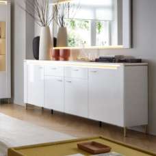 Laughlin LED High Gloss Sideboard With 4 Doors 2 Drawers In White - UK