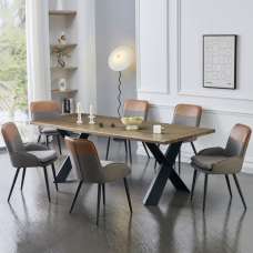 Laughlin Wooden Dining Table With 6 Rolla Light Grey Chairs - Oak - UK