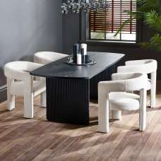 Laurel Black Fluted Extending Wooden Dining Table With 4 Siena White Chairs - UK