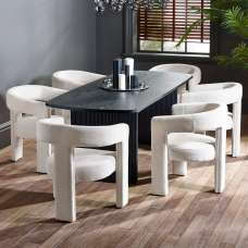 Laurel Black Fluted Extending Wooden Dining Table With 6 Siena White Chairs - UK