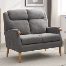 Laurel Fabric 2 Seater Sofa With Oak Legs In Grey - UK