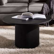 Laurel Fluted Wooden Coffee Table Round In Matt Black - UK