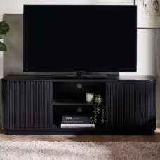 Laurel Fluted Wooden TV Stand With 2 Doors In Matt Black - UK