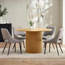 Laurel Light Oak Wooden Round Dining Table With 4 Irwin Grey Chairs - UK
