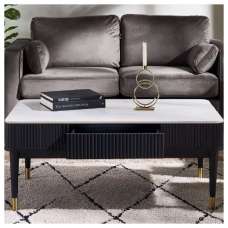 Laurel Stone Lamp Table With Drawer In White Marble Effect - UK