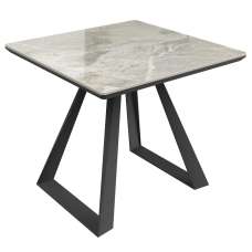 Laval Ceramic Glass Side Table In Grey Gloss - UK