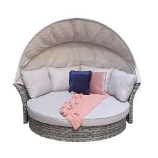 Lavey Rattan Garden Daybed With Cushion In Grey - UK