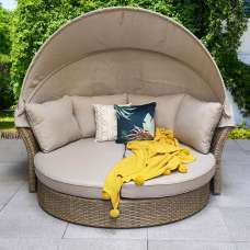 Lavey Rattan Garden Daybed With Cushion In Natural - UK