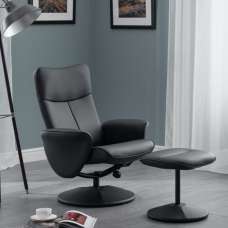 Lawton Faux Leather Recliner Chair And Foot Stool In Brown - UK
