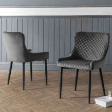 Laxiro Grey Velvet Dining Chairs in Pair - UK
