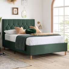 Laxly Fabric King Size Bed In Green - UK