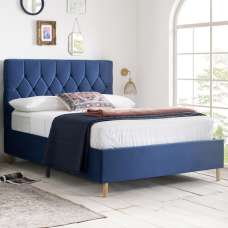 Laxly Fabric Small Double Bed In Blue - UK