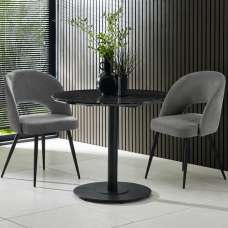 Layton Black Marble Effect Round Dining Table With 2 Erie Grey Chairs - UK