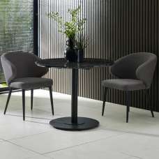 Layton Black Marble Effect Round Dining Table With 2 Mars Dark Grey Chairs - UK