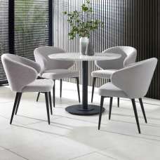 Layton White Marble Effect Round Dining Table With 4 Mars Light Grey Chairs - UK