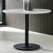 Layton 100cm White Marble Effect Round Dining Table With Metal Base - UK