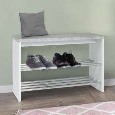 Leandro Wooden Shoe Rack Bench With 2 Shelves In Concrete White - UK