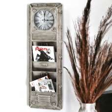 Learo Metal Wall Clock With Magazine Rack In Anthracite - UK